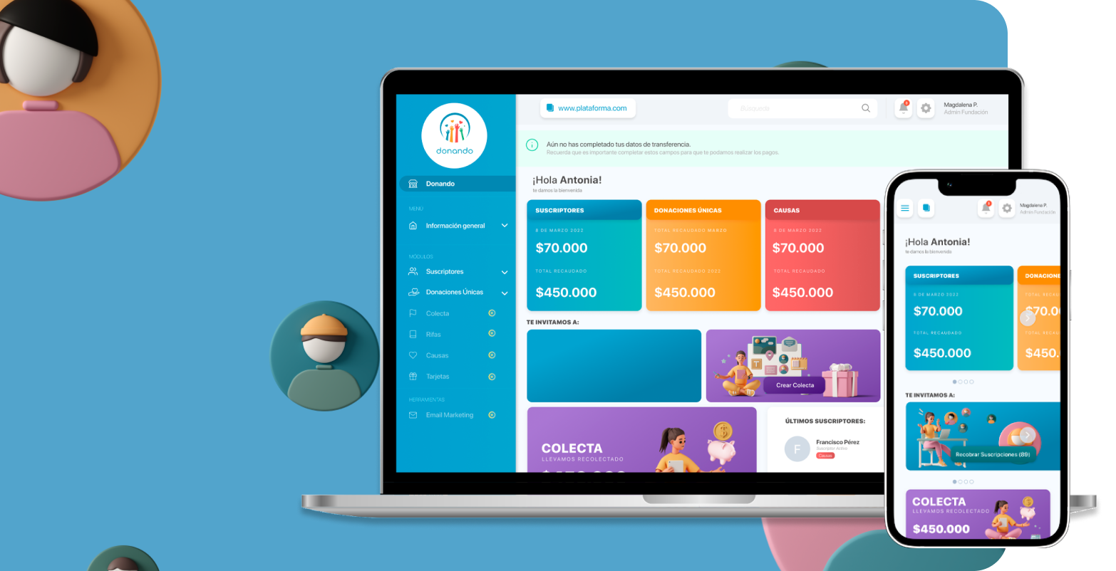 Captura de Plataforma que recauda donaciones online para tu fundación.