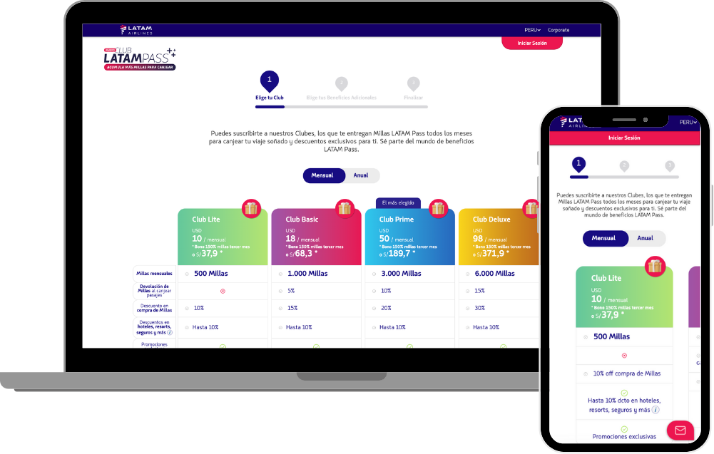 Mockup de Club de Fidelización LATAM Pass.