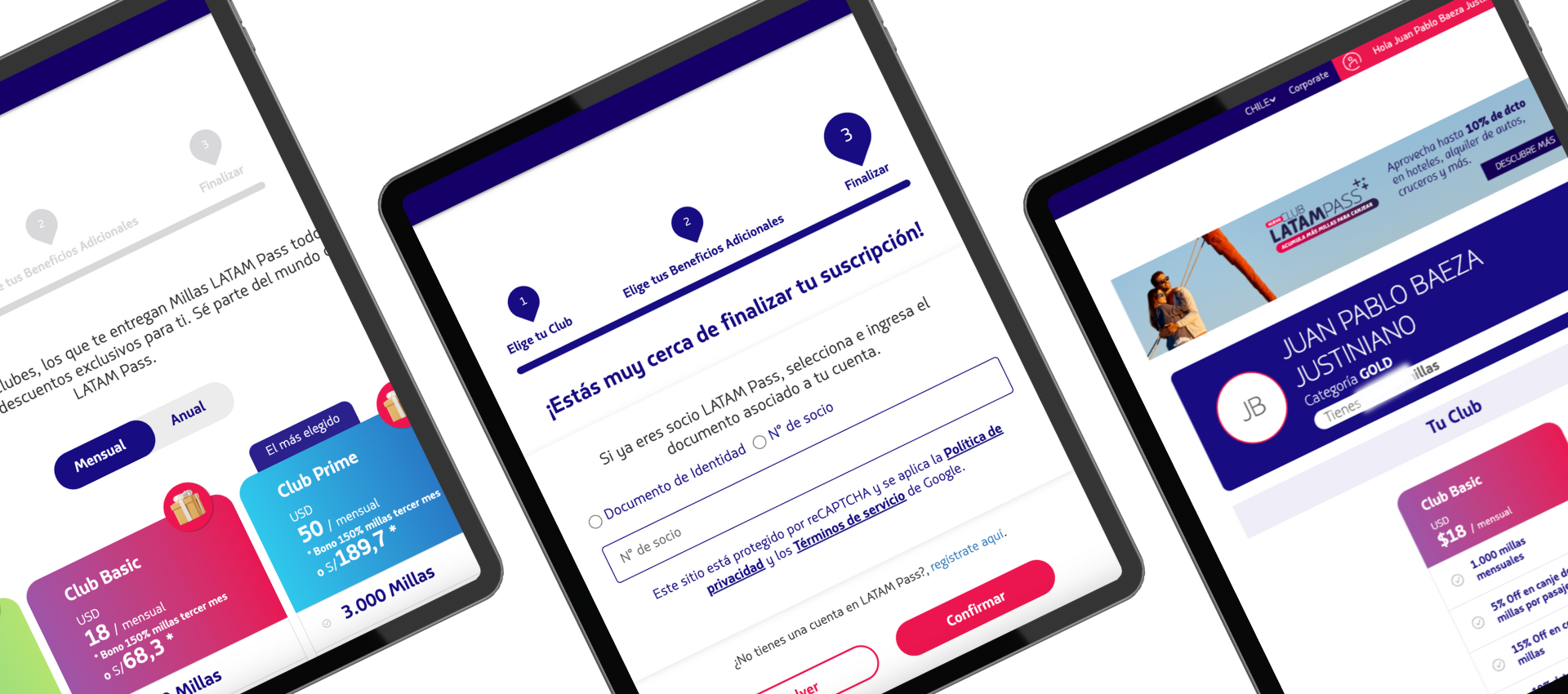 Vista en tablets de Club de Fidelización LATAM Pass.